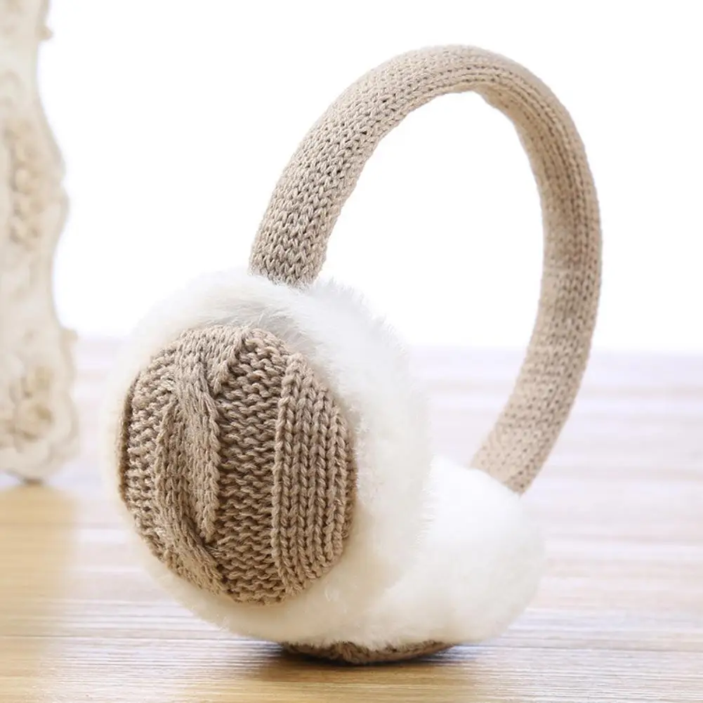 Unisex Plaid Folding Ear Cover Autumn Winter Warm Earmuffs Plush Knitted Earmuff Ear Warmer orejeras de invierno