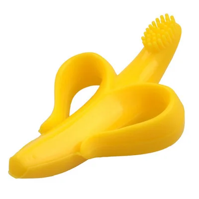 Baby Silicone Training Toothbrush BPA Free Banana Shape Safe Toddle Teether Chew Toys Teething Ring Gift For Infant Baby Chewing