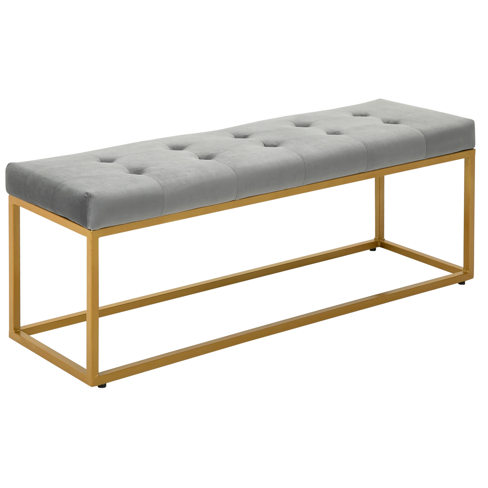 HOMCOM Multi-functional bench stool bed foot with padded seat and metal legs 120x35x42 cm gray and gold