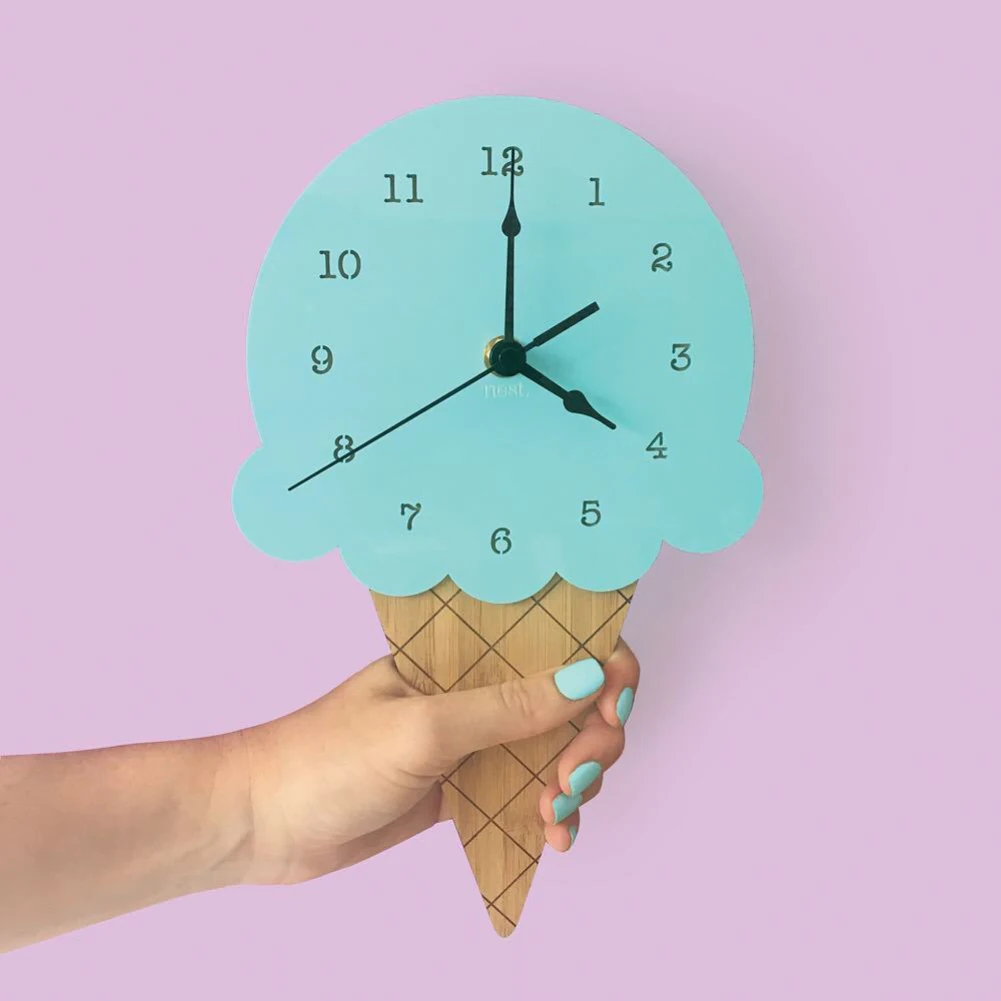 Nordic  Style Ice Cream Sharped Wall Hanging Clock Cartoon Silent Non-Ticking Battery Powered Home Living Room Office Decor