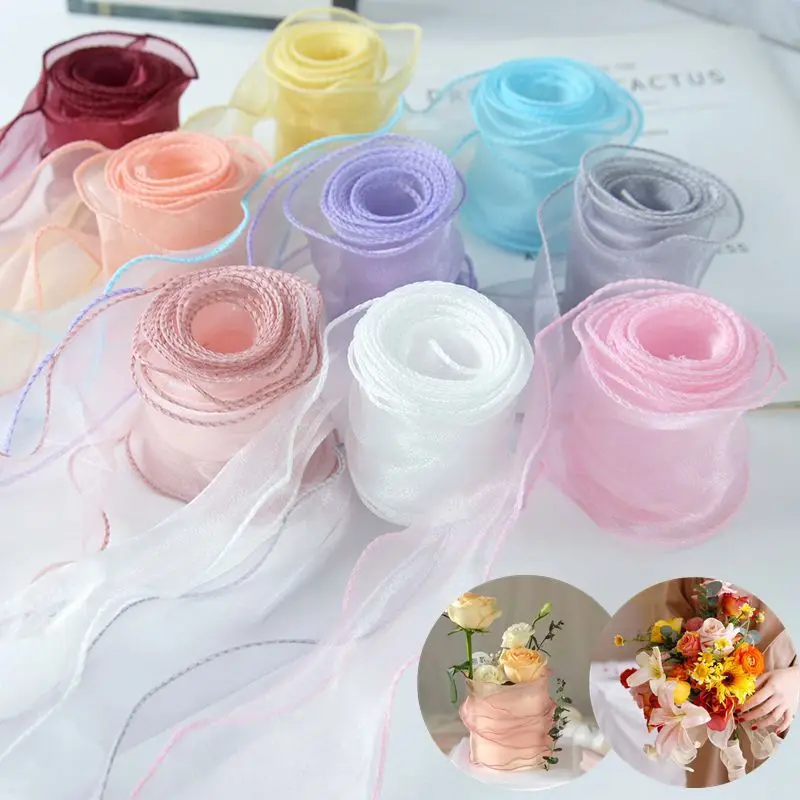 5M*60mm Wave Silk Organza Ribbon Bow Material for Hair Ornament Gift Wrapping Decoration DIY Sewing Lace Ribbons Fabric Clothing