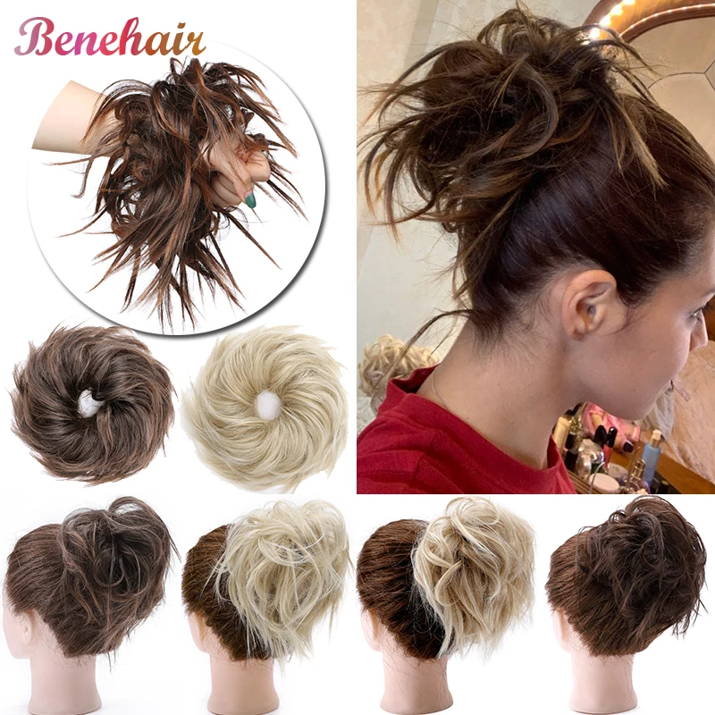 BENEHAIR 45g Messy Hair Bun Women Donut Chignon Scrunchy Hair Bun Elastic Band Synthetic Hair Extension Fake HairPiece For Women