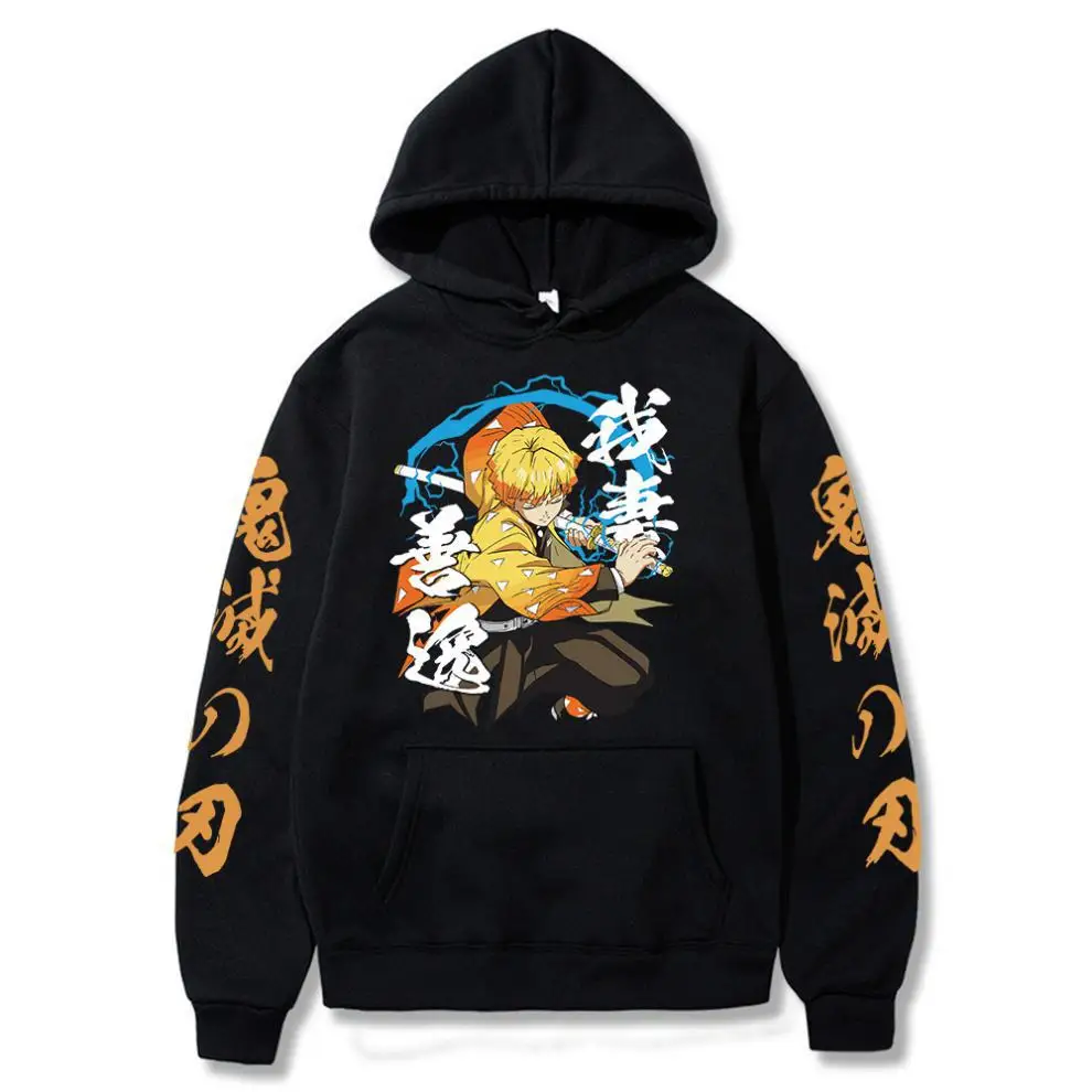 Anime Demon Slayer Tanjirou Nezuko Zenitsu Men/Women Hoodie Karasuno Couples Drawstring Sweatshirt Retro Streetwear Unisex Top