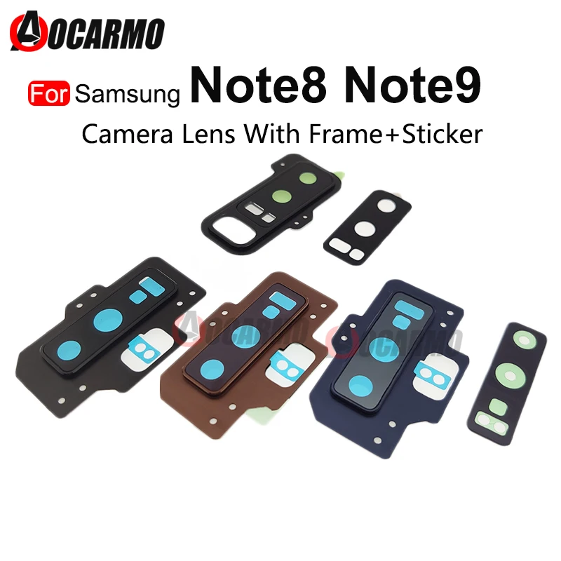 Para Samsung Galaxy Note 8 9 Note8 Note9 Lente Vidrio Cámara Trasera Con Marco Trasero Soporte y Sticker Pieza de Repuesto