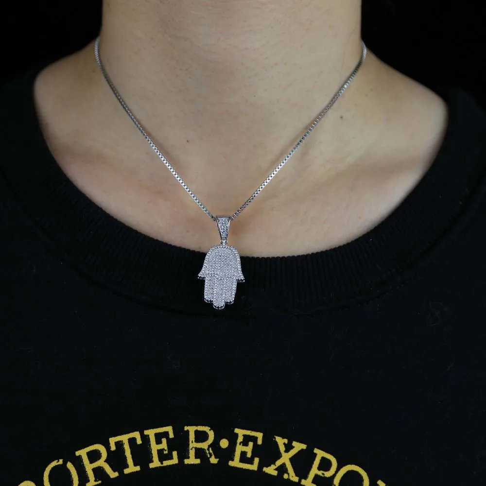 حار بيع الصبي الرجال فاطمة همسة اليد قلادة قلادة مثلج خارج 5A بلينغ مكعب الزركون رقيقة سلسلة الهيب هوب هدية التركية الحظ مجوهرات