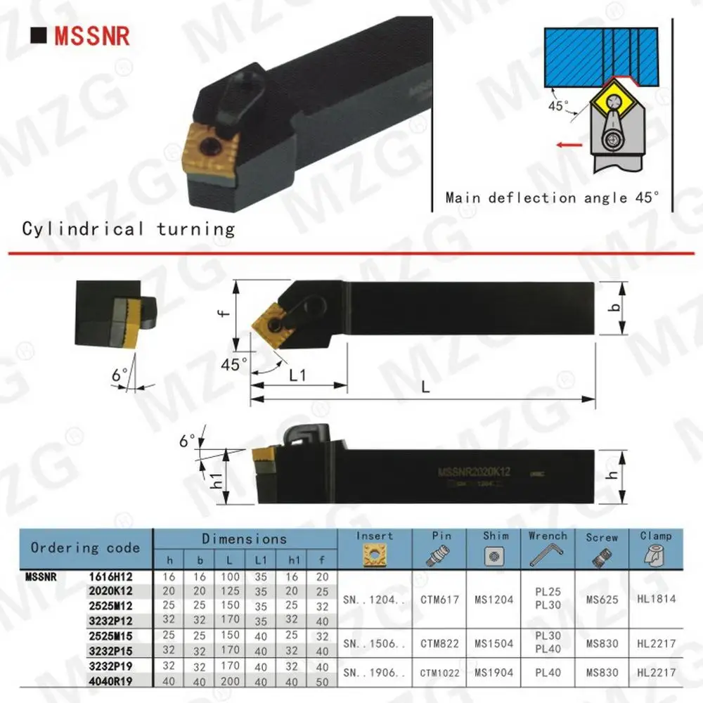 MZG MSSNR MSSNR1616 MSSNR2020 MSSNR2525 MSSNR1616H12 MSSNR2020K12 MSSNR2525 M12 M15 External Turning Tool Holder For SNMG Insert