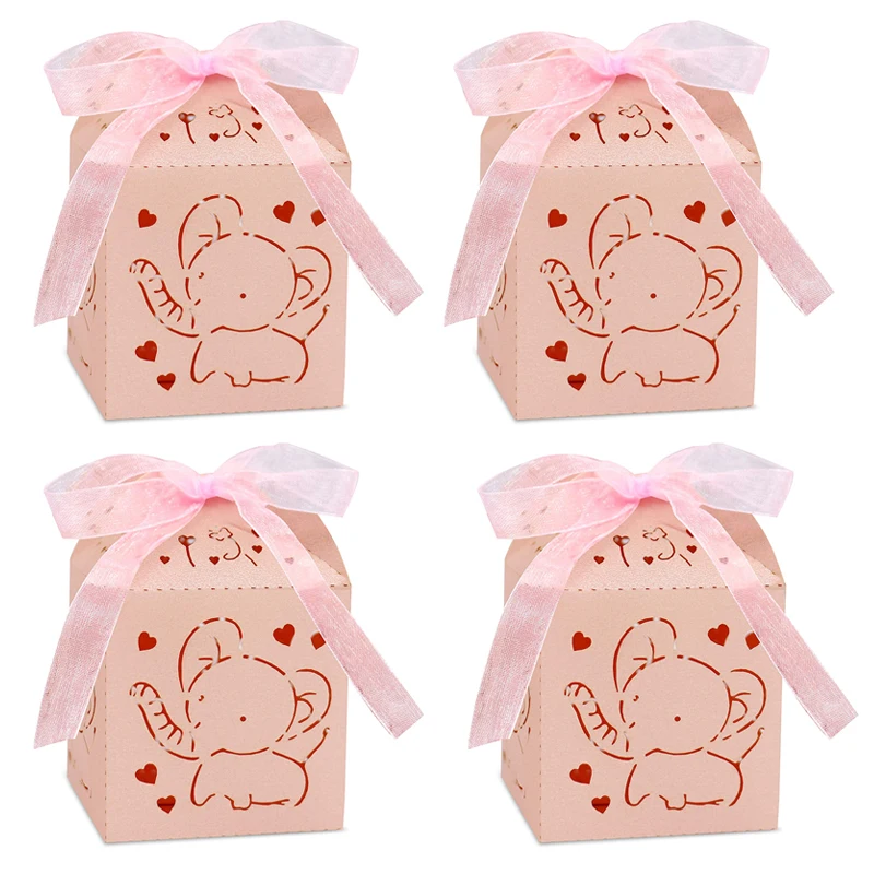 

20Pcs Baby Shower Favor Boxes Candy Bag Laser Cut Box with Ribbon for Kids Boy Girl 1st Birthday Wedding Favor Party Supplies