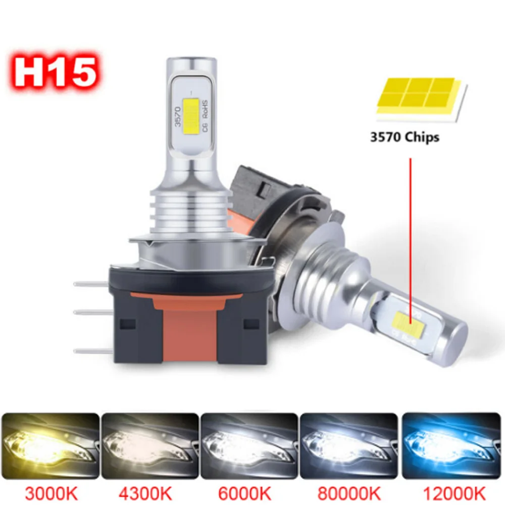 2PCS H15 H7 H4 Car Headlight Bulb LED 6000K White Running Lights 12V Diode Lamp 20000LM 55W/bulb For VW Audi BMW Mercedes Benz