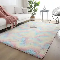 Alfombra grande mullida y suave para sala de estar, 160x230, Color arcoíris peludo, dormitorio, habitación de niña, mesita de noche, Linda alfombra