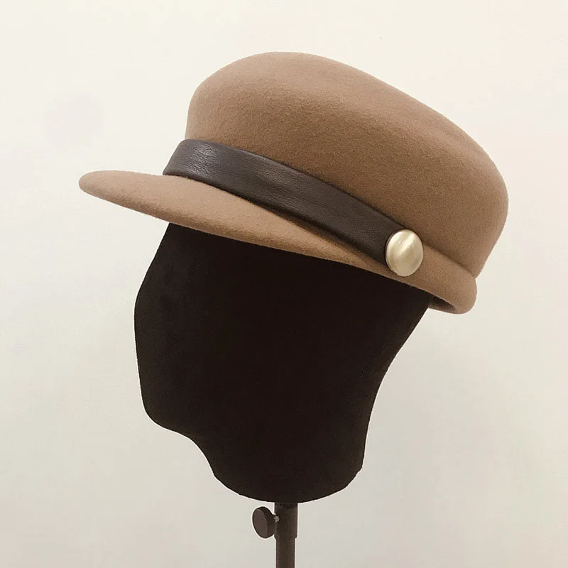 Gorro de fieltro de lana para mujer, boina con visera, gorro Newsboy, Beige, negro, Camel, informal, plano, invierno