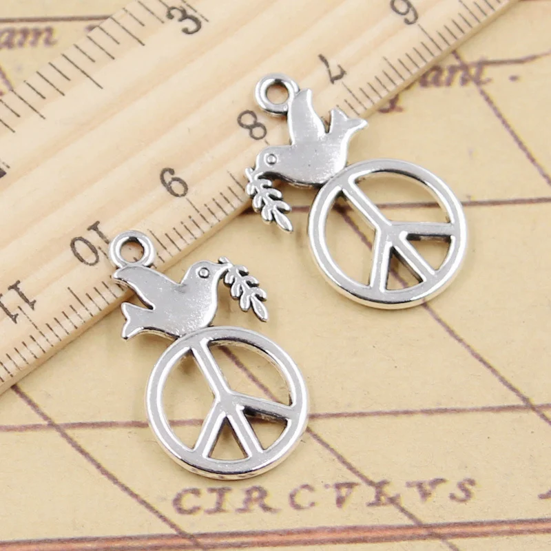 10pcs Charms Peace Dove With Olive 28x16mm Tibetan Silver Color Pendants Antique Jewelry Making DIY Handmade Craft