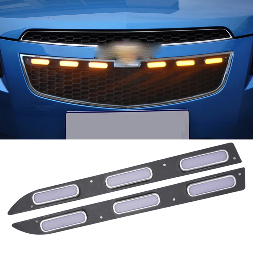 2 Pieces Car Front Grille Led Yellow Lights Mid-Net Turn Signal Streamer Yellow Indicator DRL 12V for Chevrolet Cruze 2009~2014