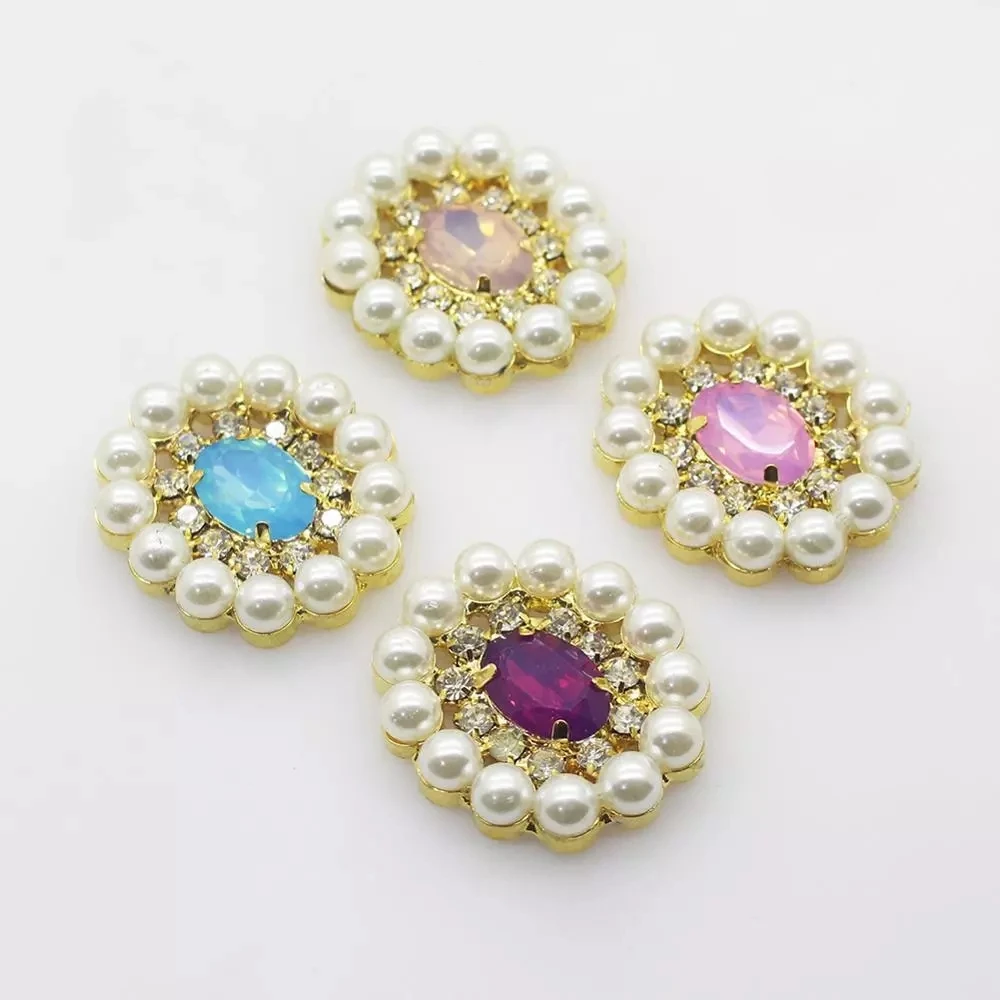 Moda 10 sztuk metalowe płaskie dno owalne perły 25*35MM akcesoria białka rhinestone, DIY ręcznie szyte klamra do dekoracji odzieży
