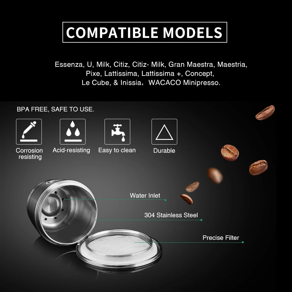 ICafilas  Reusable Coffee Filter for Nespresso  Machine With Tamper Stainless Steel Capsule for Nospresso