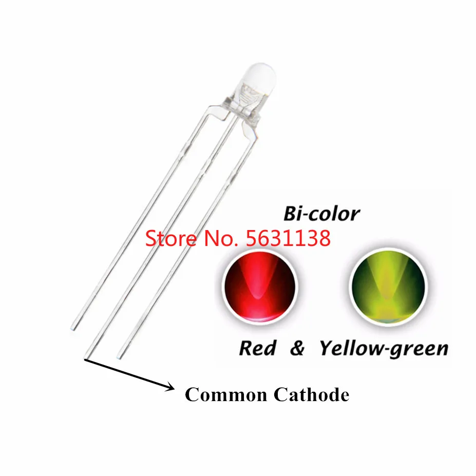 100pcs 3mm Red &Yellow Green chip LED 3 Pin Round Bi-Color LED Through Hole Common Cathode Transparent Emitting Diode power leds
