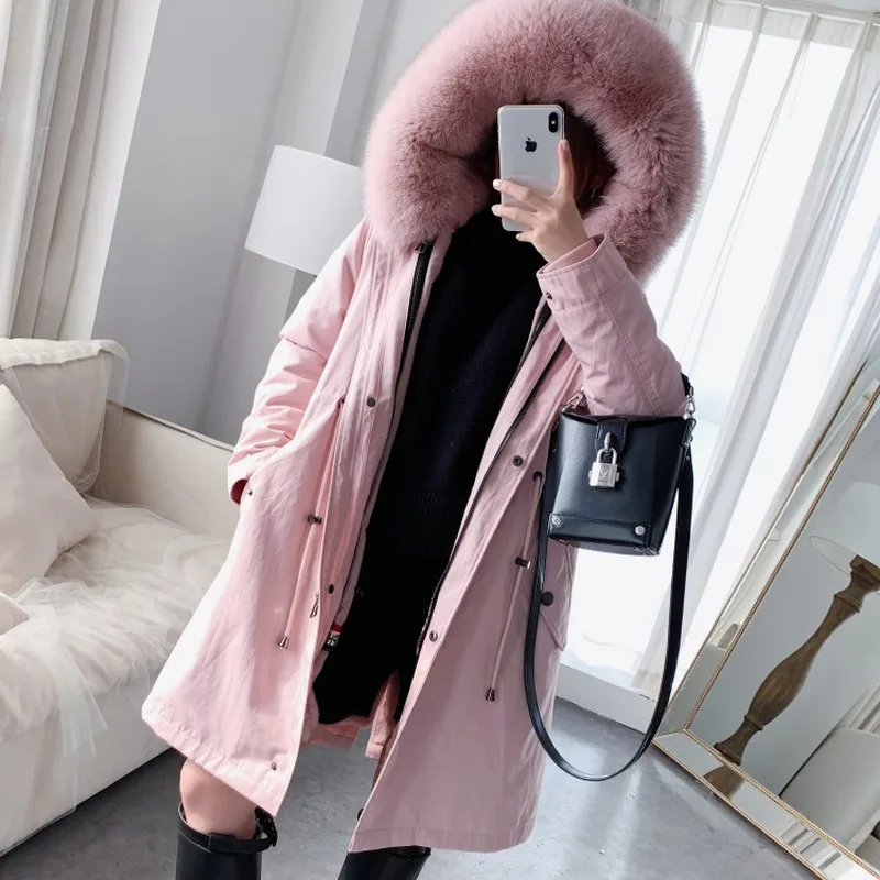 Rex Rabbit Fox Collar Real Fur Parka for Clothes 2020 Winter Coat Women Abrigo MujerYY220