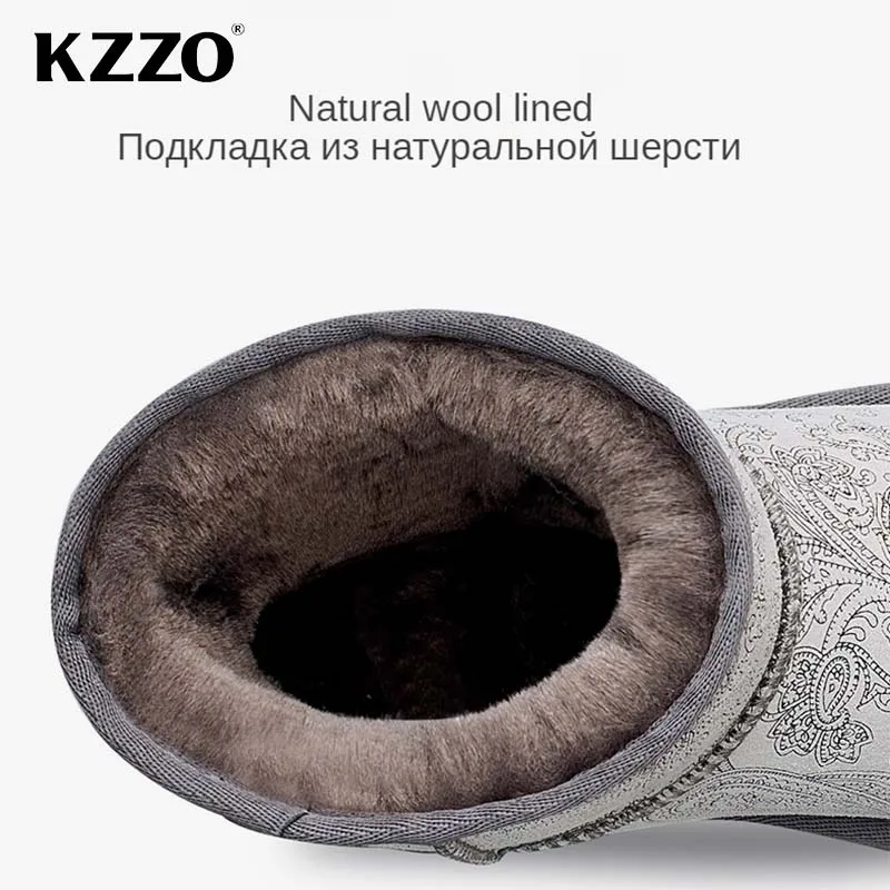 KZZO New Arrive Australia Winter Snow Boots Women Genuine Leather Short Casual Boots Natural Wool Lined Warm Shoes Waterproof