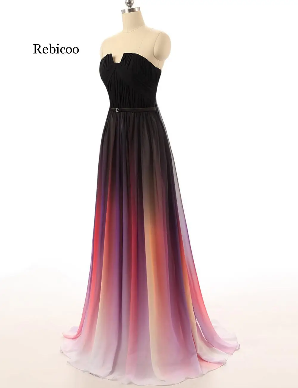 

Gradient Dresses Gradient Gala Dress Sexy Strapless Long Evening Gowns Rainbow Pleated Chiffon vestidos de formatura