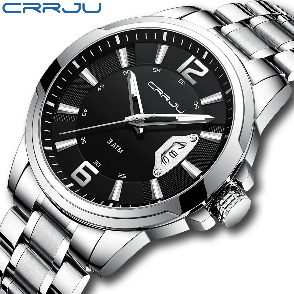 

CRRJU 2021 New Watches for Men Watches Stainless Steel Waterproof Date Analog Quartz Watch Business Wrist Watches for Men