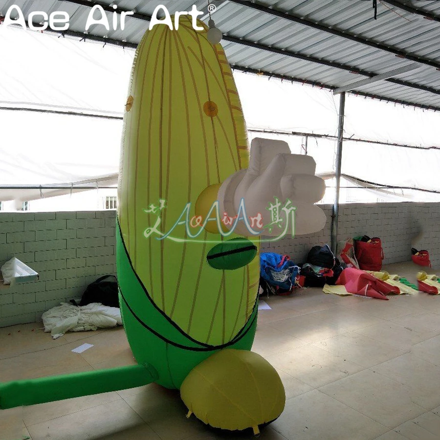 Modelo de planta de impressão gigante, réplica inflável de desenho animado de espiga de milho para decoração de shows comerciais de exposição agrícola