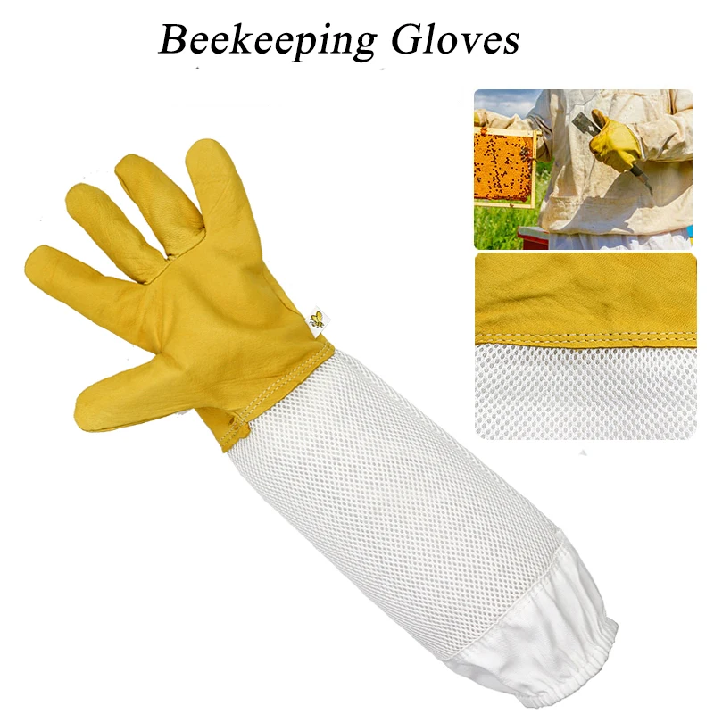 

1 Pair Beekeeper Protective Gloves Anti-Bee Gloves Ventilated Professional Sheepskin Mesh Anti-Bee For Apiculture Beekeeping