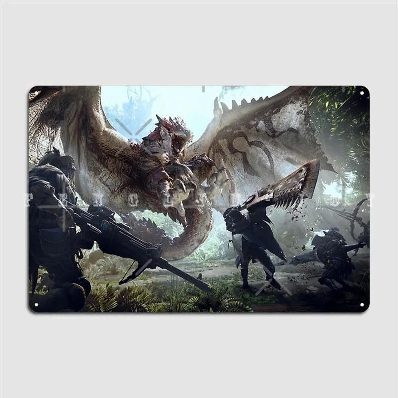 Monster Hunter World Rathalos Metal Plaque Poster Wall Mural Party Personalized Mural Painting Tin Sign Posters