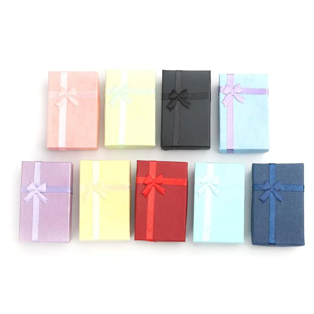 DoreenBeads Paper Jewelry Gift Boxes Rectangle Color Bowknot Pattern Ring Box Earrings Box Wholesale,8.1cm x 5.2cm , 4 PCs