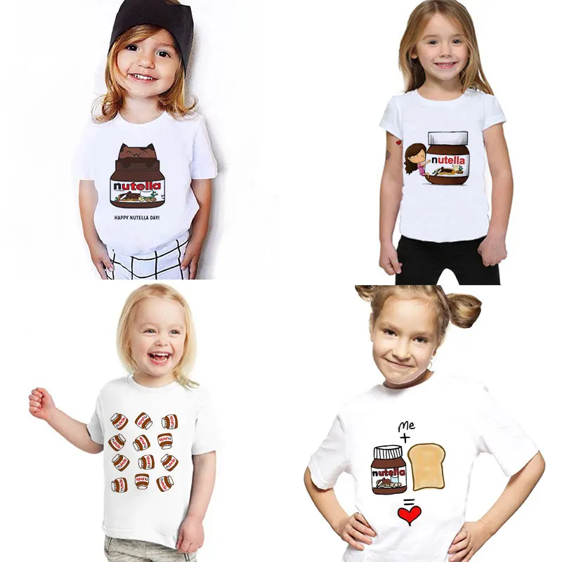 Summer Children Clothes Print Fashion Top Chocolate Girls Tshirt Fun Round Neck Boys Tshirts White Kids Tshirt New Short Sleeve