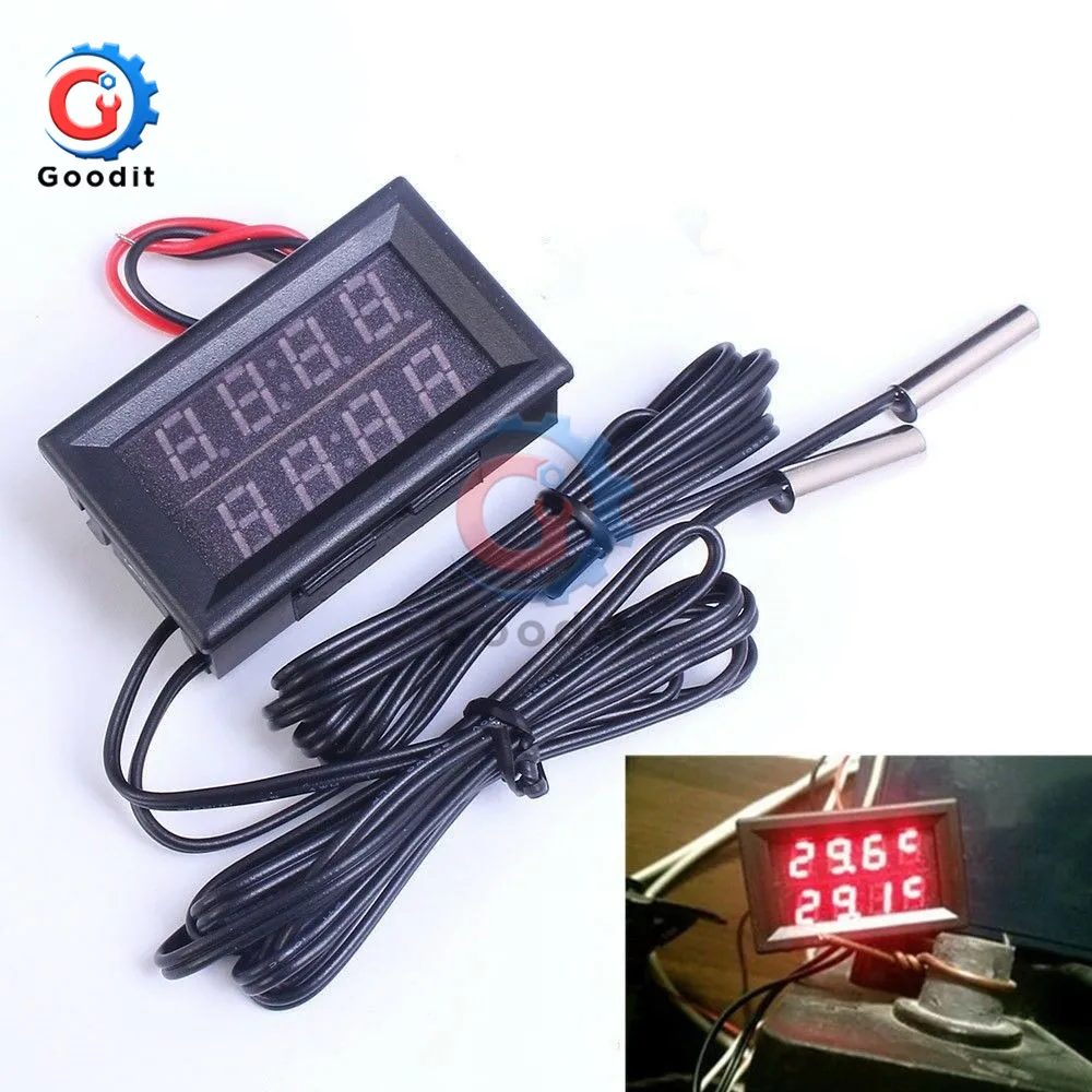 Red Dual LED Display Digital Thermometer Fridge Refrigerator Aquarium Auto Car Temperature Sensor Meter Detector Tester Monitor