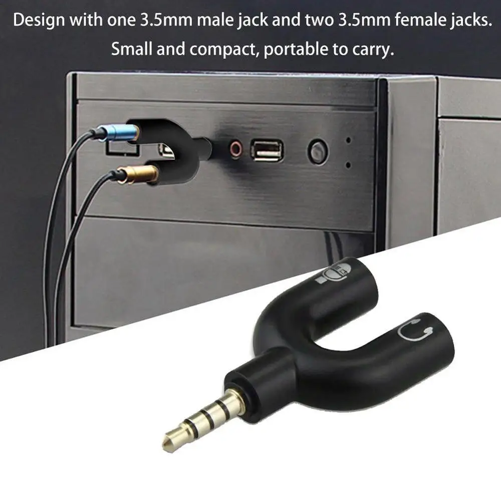 1 шт., двойной адаптер U-типа 3,5 мм, разъем для наушников, аудиокабели, разветвитель микрофона, 2 в 1, поворотный разъем, адаптер разъема