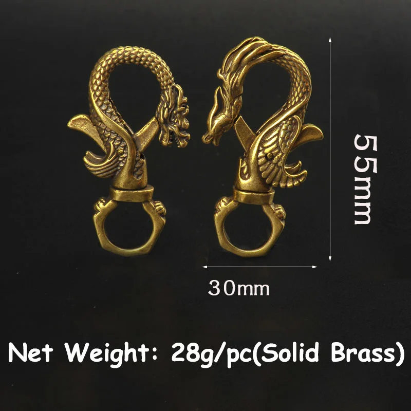 Vintage Brass Dragon Phoenix Couple Keychain Antique Copper Dragon Carabiners Key Chains Men Waist Buckle Car Keys Holder Gifts