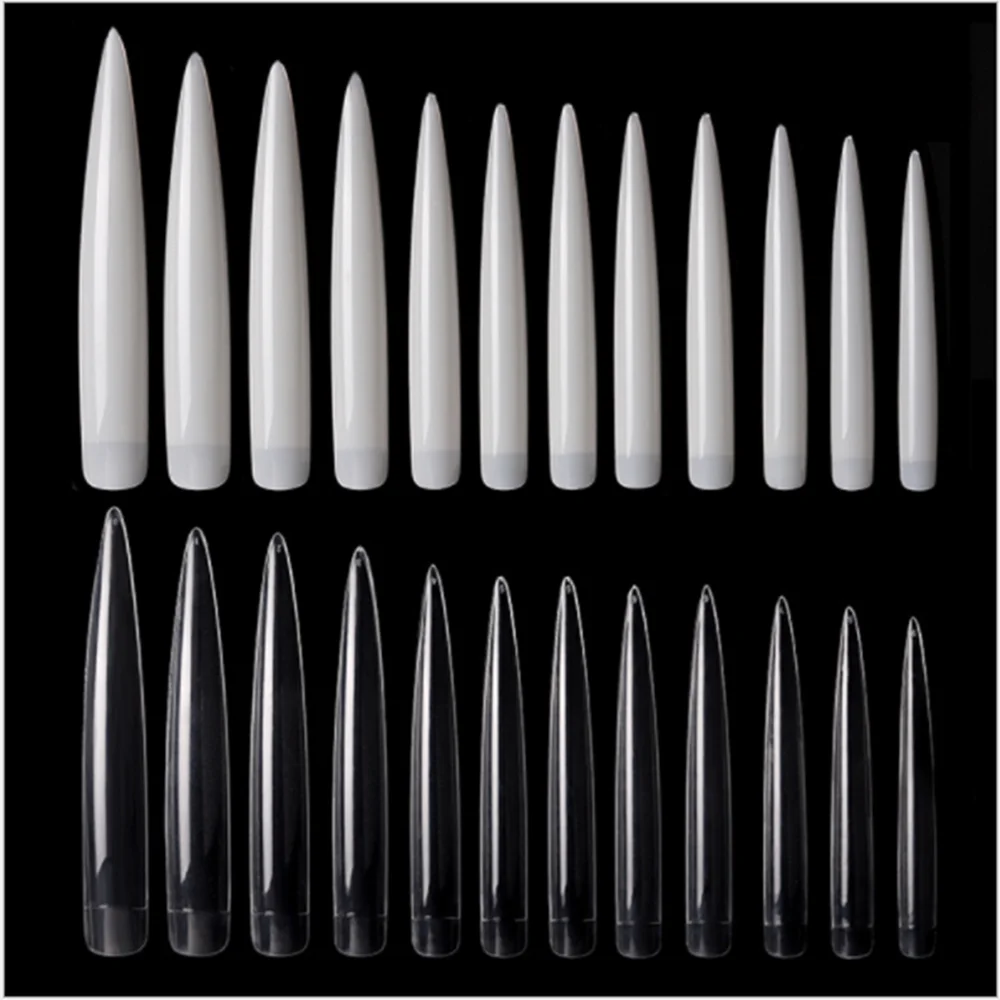 50packs X 12pcs XXL Extra Long Stiletto Super Cusp French Long Salon Nail Tips Clear Color A0066