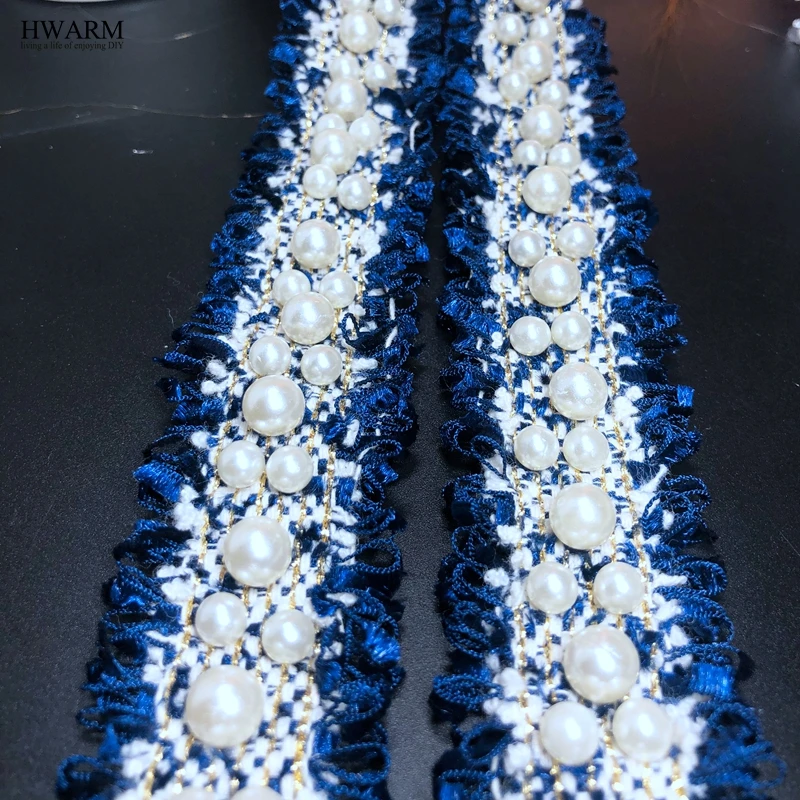HWARM 5yard 3cm White Pearl lace fabric arts craft sewing fabric nail bead lace DIY manual accessory lace hair ornament bow