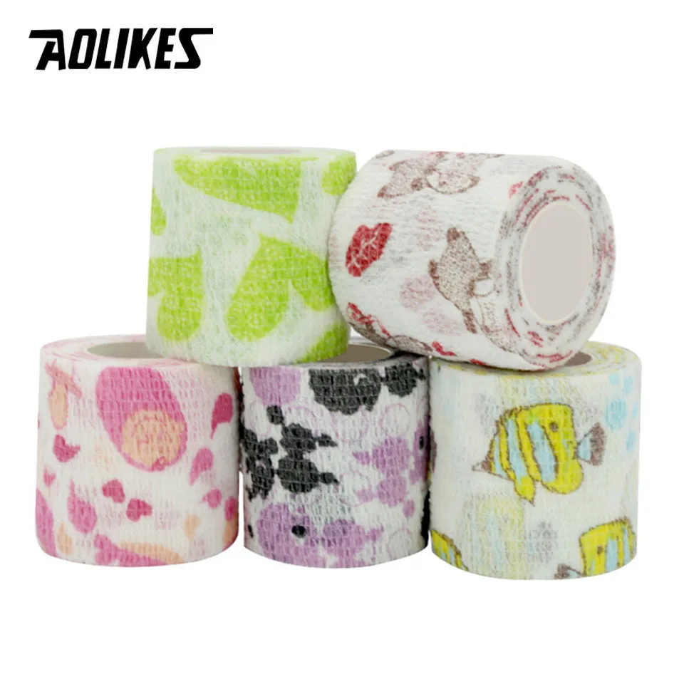 AOLIKES 4.5m Self Adhesive Wrap Tape Medical Therapy Elastic Bandage Knee Protector Colorful Printed Finger Joints Pet Tape