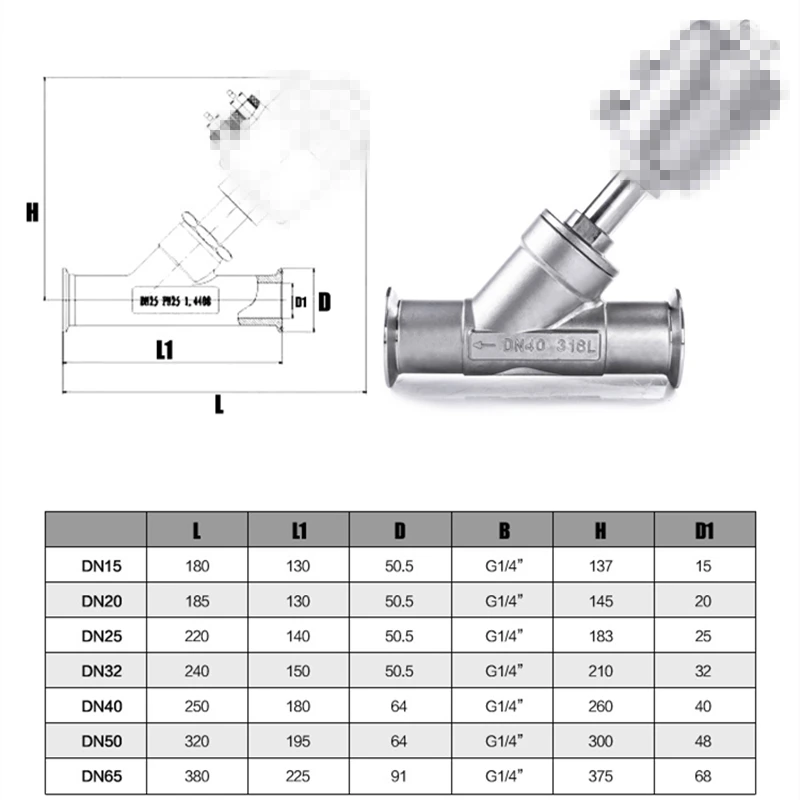 Imagem -03 - Válvula de Assento Ângulo Sanitário nc Braçadeira od 50.5 mm Aço Inoxidável 304 Único ar Ativo Atuado Normalmente Fechado Dn20