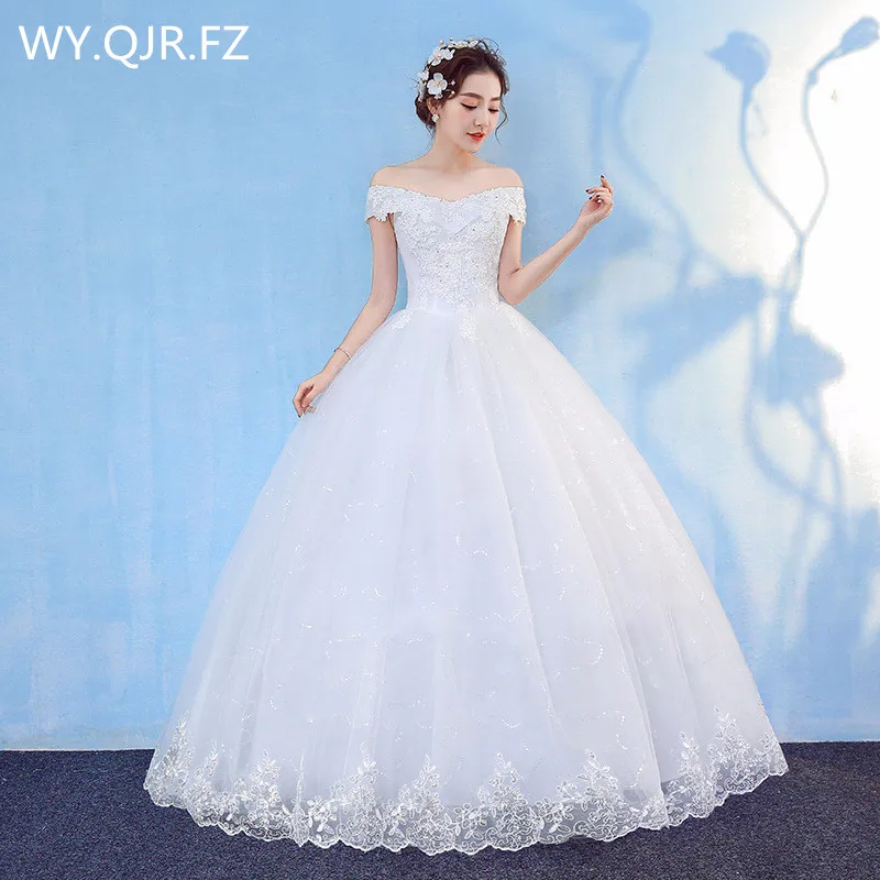 HMHS-43#Boat Neck Wedding Dress White Ball Gown Lace Up Cheap Wholesale Party Bridal Wear Customized Large Sizes From Factory