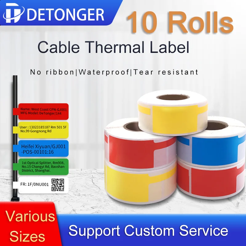 10 Rolls Cabel Thermal Sythetic Label Papers No Ribbon Waterproof Oillproof Scratchproof Tear Resistant Adhensive Label Rolls