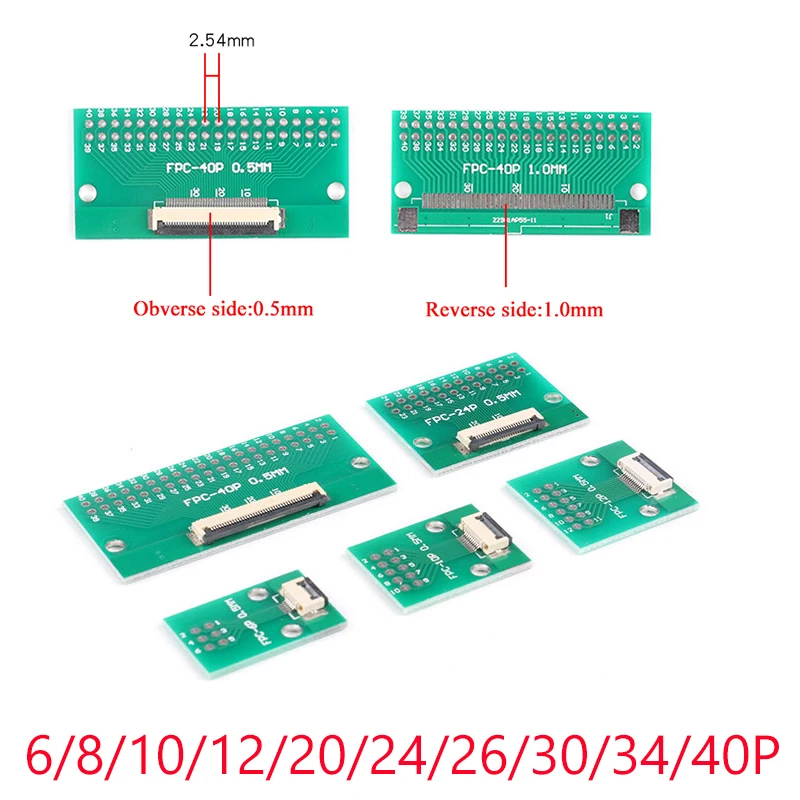 2Pcs FPC/FFC adapter board 0.5 to 2.54MM Soldered connector 6/8/10/12/20/24/26/30/34/40P