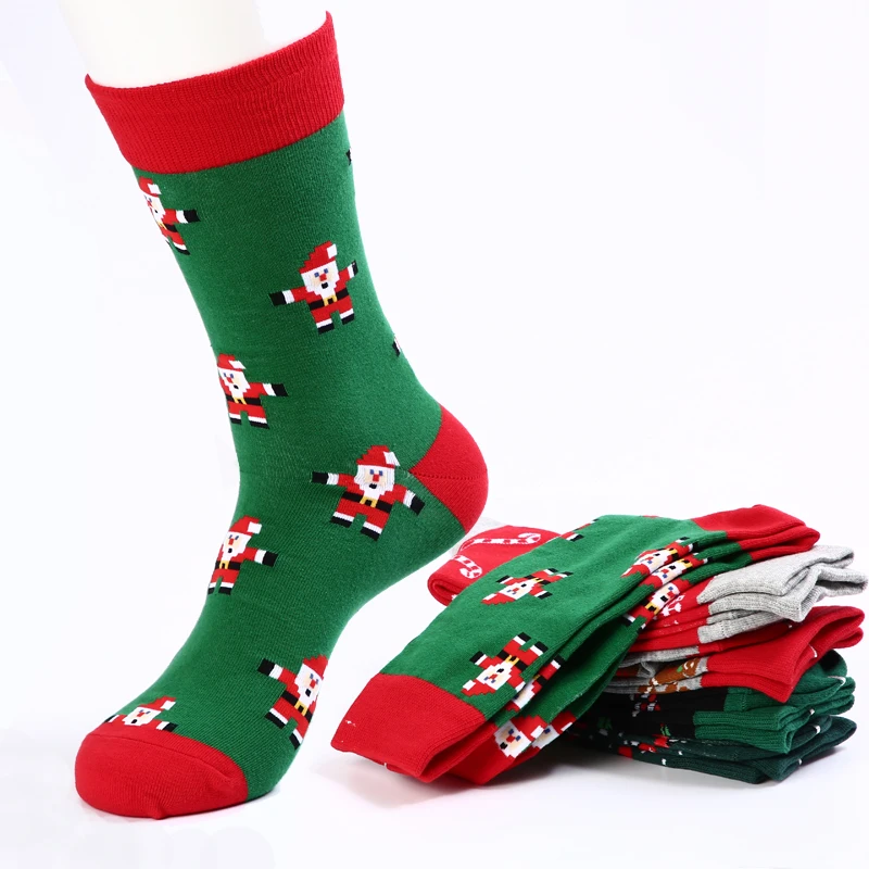 Christmas Socks Men Cotton Colorful Fashion Design Dress Socks Funny Xmas Santa Claus Elk Long Sock Gift Socks Big Size 39-46