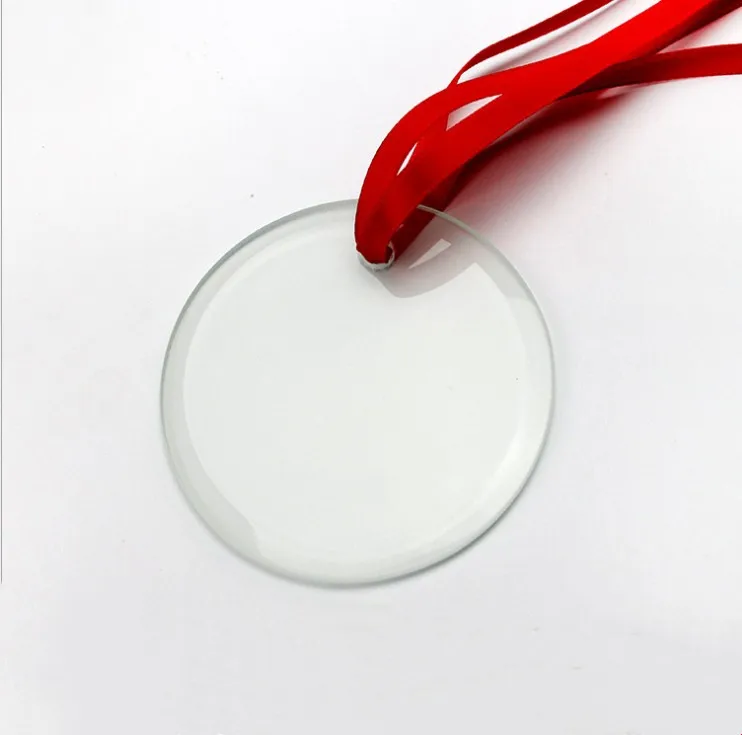 Free Shipping 25pcs/lot Sublimation Blank Round Christmas Decoration Glass Pendant for Sublimation INk Transfer Printing DIY