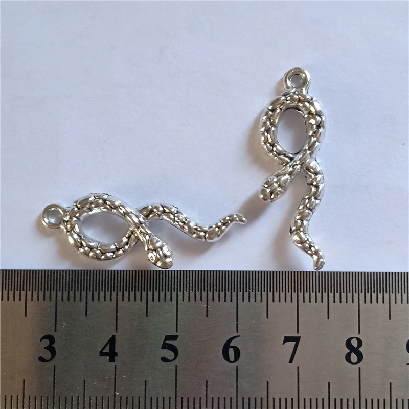 10pcs Antique Silver Color Snake Charm Pendant,  Reptiles Charm, Charms for DIY, Jewelry Findings 11x35mm