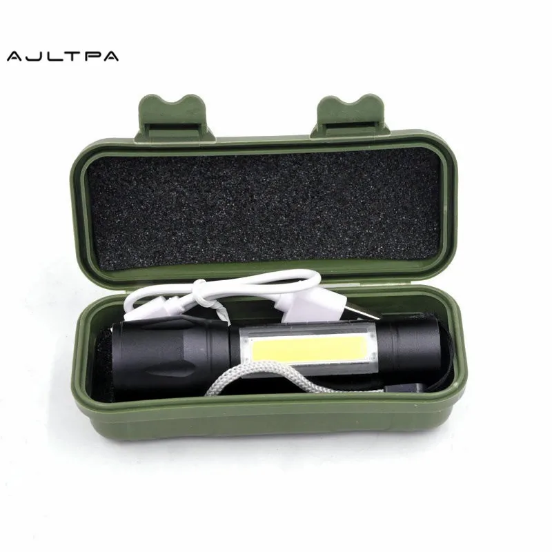 50Pcs Led Flashlight Light Mini Aluminum Waterproof USB Charging COB Zoomable Focus Torch Lamp Camping Lantern Outdoor Lighting