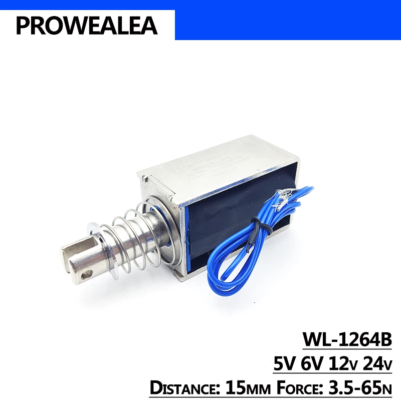 Solenoid Electromagnet Push Pull Type WL-1264B 5V 6V 12V 24V Thrust Force 3.5-65N 15mm Open Frame Linear Electric Magnet