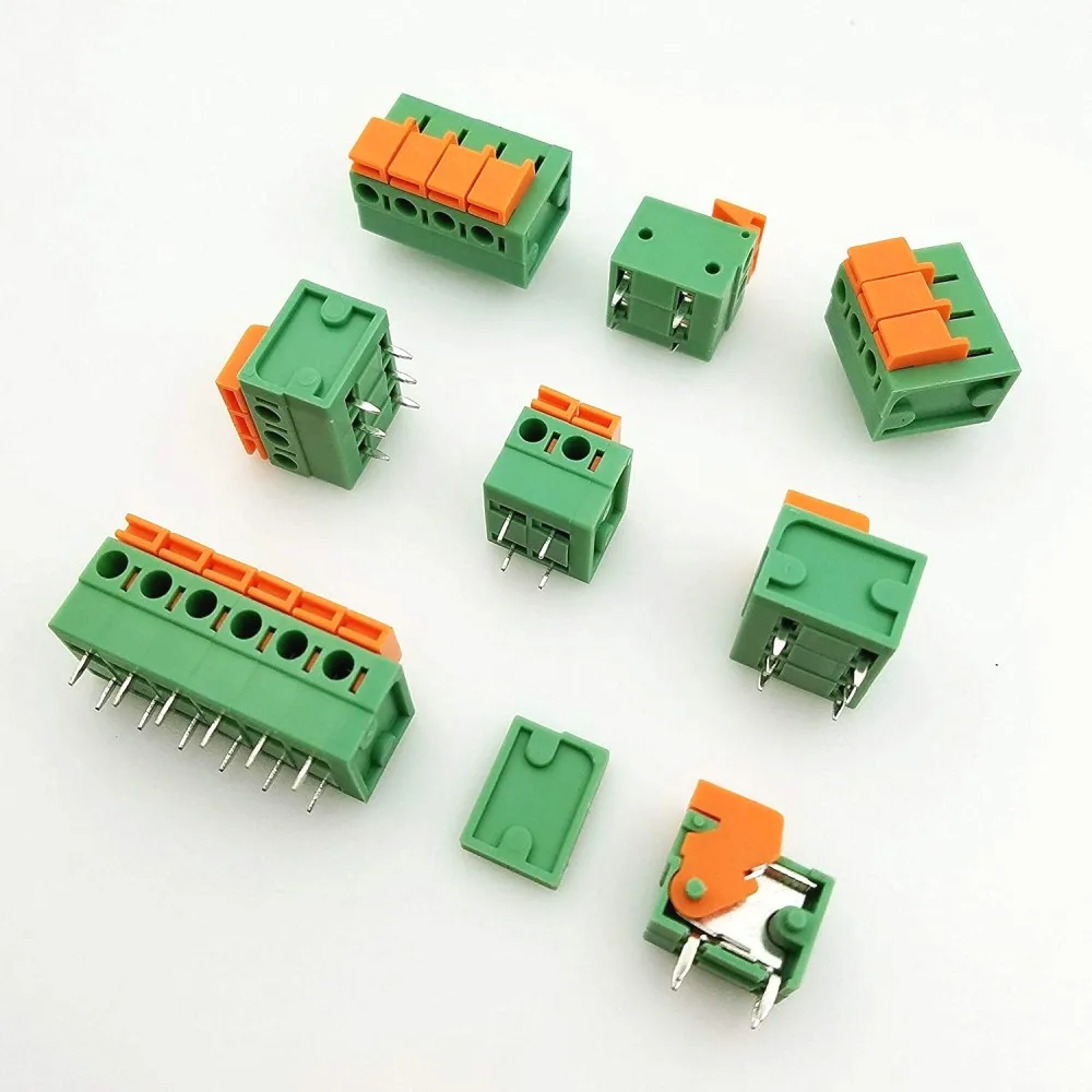 

100PCS KF141R KF141V 2.54mm Pitch PCB Straight / Bent Foot Connectors 2/3/4/5/6/7/8/9/10P Spring Screless Terminal Blocks Green