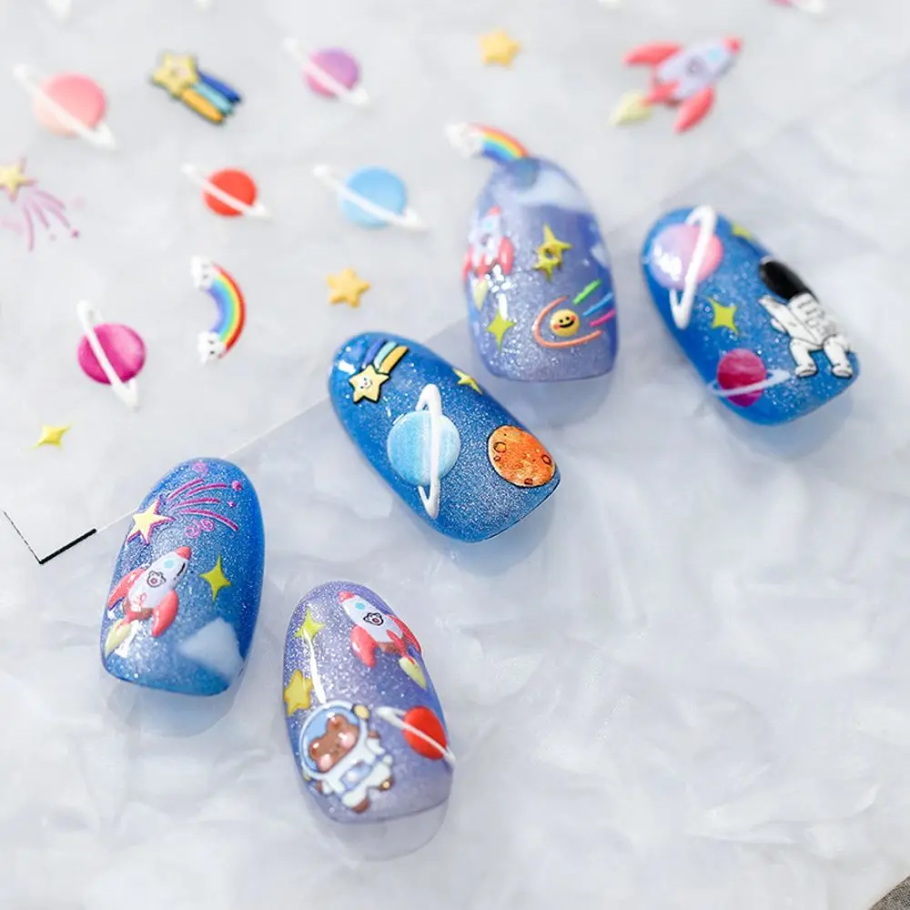 Self Adhesive Spaceman Universe Planet DIY Nail Art Decorations 5D Carved Nail Decals Manicure Accessories Cartoon Nail Sticker