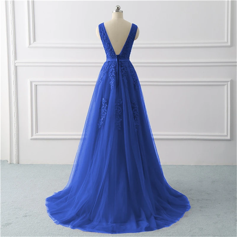 Beauty-Emily Lama Elegan Gaun Malam Backless Garis Formal Pesta Busana Renda Prom Gaun Vestido De Festa plus Ukuran 2020