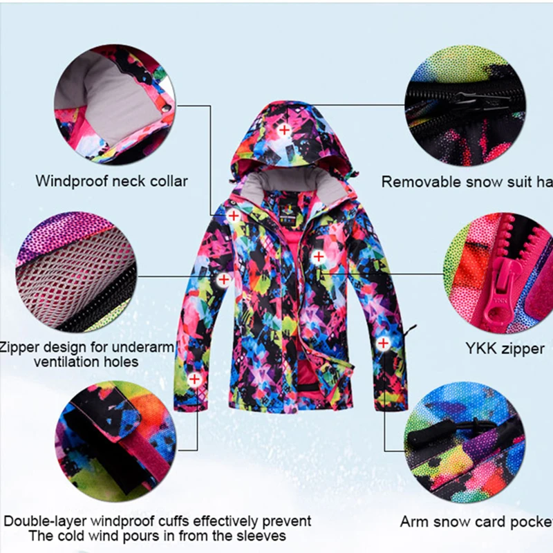 Colorful Winter Ski Jacket For Women Waterproof Windproof Snowboard Coat Ladies Warm Street Outdoor Ski Suit