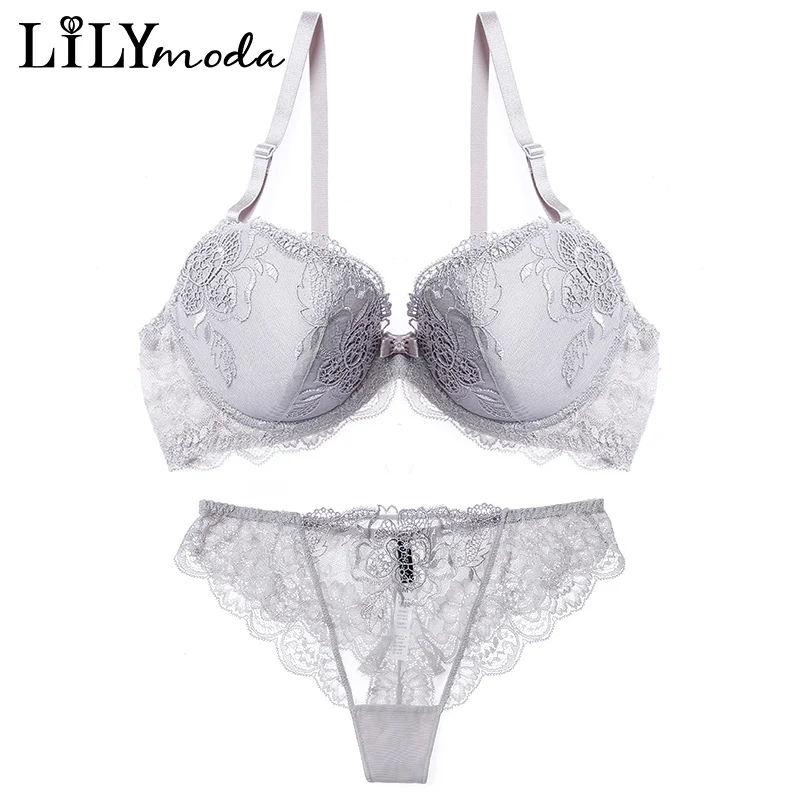 

New Women Soft Thin Bra and Thong Sets Sexy Embroidery Lace Female Brassiere Lingerie T Back Seamless Underwear Panty Brief Set