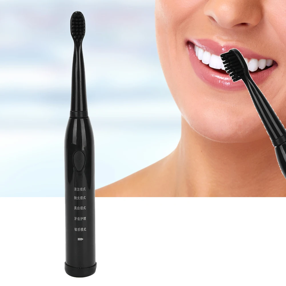 Black Electric Sonic Toothbrush 5Vibration Modes USB Rechargeable Waterproof Adult Electric Toothbrush 4Brushes Replacement Head