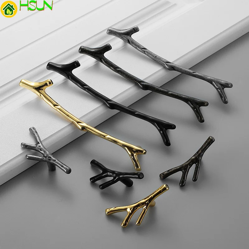 Furniture Cabinet Drawer Handle Knob Kitchen Metal Zinc Gold Silver Black Tree Branch Twig Cupboard Wardrobe Closet Door Pull